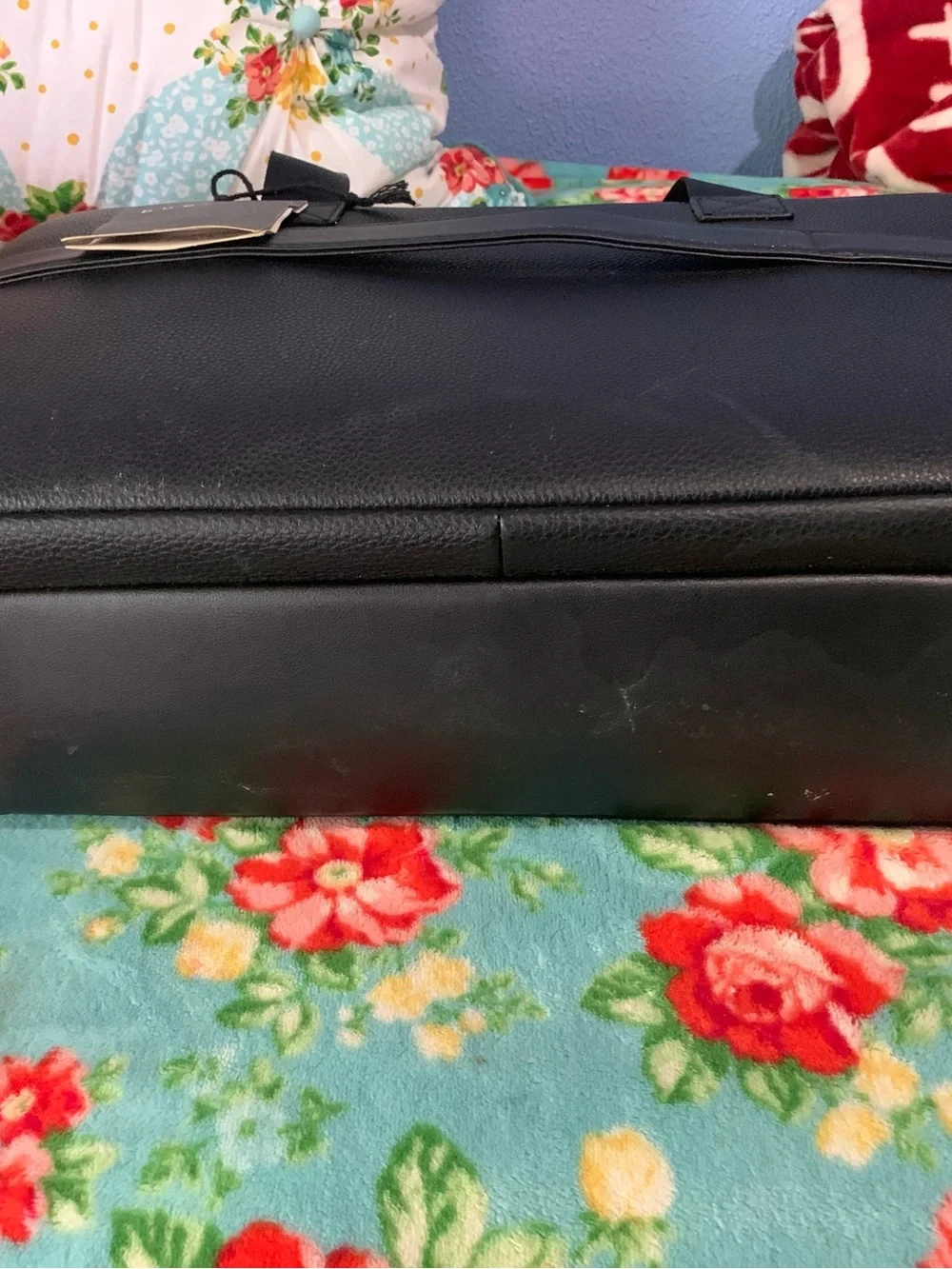 Bugatti Black Leather Briefcase Laptop Carry on Bag With Bakelite Logo